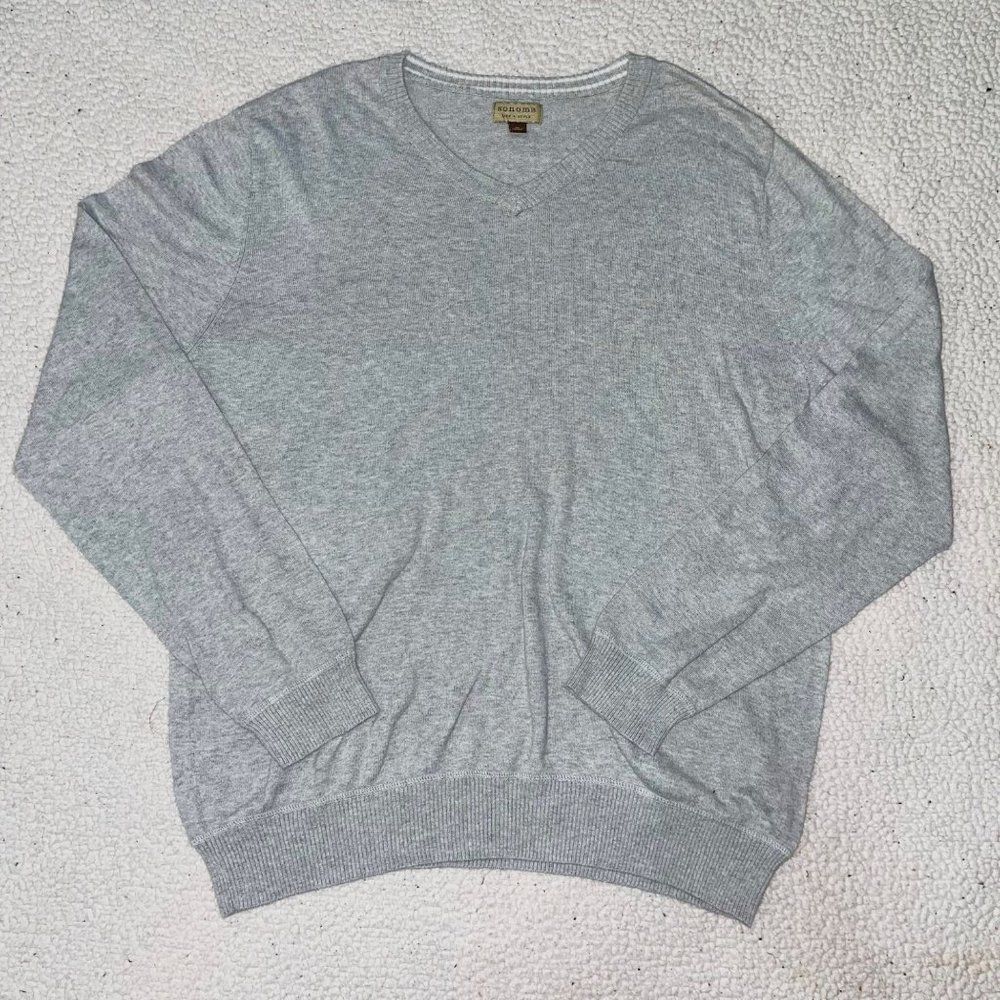Sonoma Long Sleeve Sweater V-neck Grey Men XL Work Winter Preppy Club Golf
